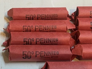 lot 35 image: (9) rolls of 50 mixed date wheat pe...