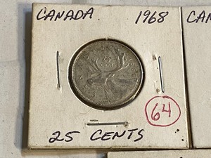 lot 64 image: (3) Canadian silver quarters 1966,...