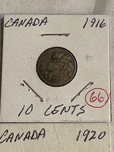 lot 66 image: (2) Canadian silver dimes 1916, 19...