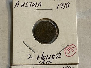 lot 85 image: Austria 1893 20 Heller and 1918 2 ...