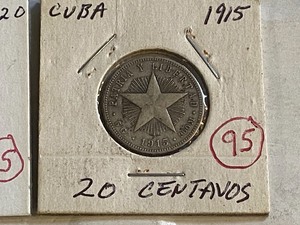 lot 95 image: Cuba silver 1915 20 centavos and s...