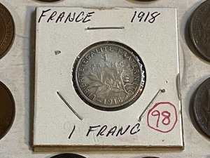 lot 98 image: France silver 1918 1-Franc plus (1...
