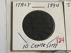 lot 134 image: Italy 1894 20 Centesimi,1866N 10 C...