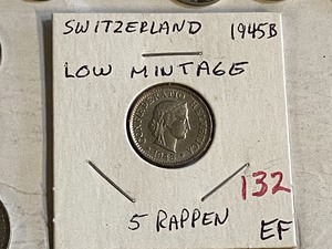lot 132 image: Switzerland 1945-B 5 Rappen (low m...