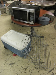 MICROWAVE, COOLER, BUFFET PANS, MORE