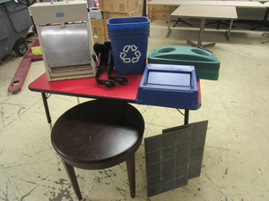 RUBBERMADE WASTERECYCLING ITEMS, AUTOBAG SEALER, ACCENT TABLE, OFFICE CHAIR ARMRESTS, MORE