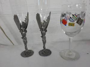 lot 97 image: 3 Wine Goblets, 2 with Pewter Angel...