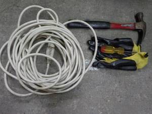 lot 237 image: Hammer, Extension Cord, Gloves and ...