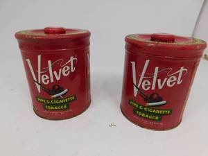 lot 19 image: 2 Vintage Velvet Tin Containers