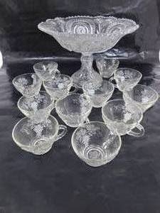 lot 35 image: Fancy Glass Punch Bowl with 12 Fancy Glass Cups