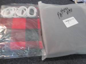 lot 23 image: Fathers Day Shower Curtain, RedBla...