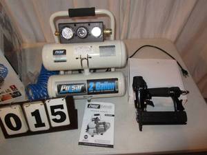 lot 15 image: Pulsar Silver Series 2 Gallon Twin Tank Air Compressor Kit
