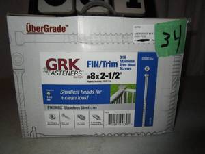 lot 34 image: Box GRK Fasteners Stainless Trim Head Screws