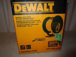 lot 54 image: Dewalt Manual Hose Reel wAir hose