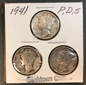 lot 9 image: Three Mercury Dimes - 1941, 1941-D, & 1941-S
