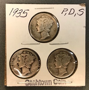lot 7 image: Three Mercury Dimes - 1935, 1935-D, & 1935-S