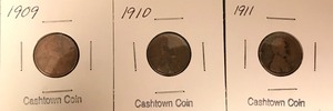 lot 17 image: Three Different Lincoln Wheat Cents - 1909, 1910, & 1911