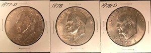 lot 12 image: Three Different Ike Dollars - 1977-D, 1978, & 1978-D