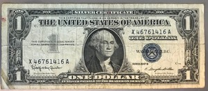 lot 33 image: 1957 B $1 Silver Certificate - X 46761416 A