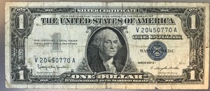 lot 40 image: 1957 B $1 Silver Certificate - V 20450770 A