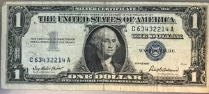 lot 44 image: 1957 $1 Silver Certificate - C 63432214 A