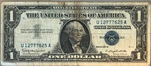 lot 35 image: 1957 B $1 Silver Certificate- U 12777625 A