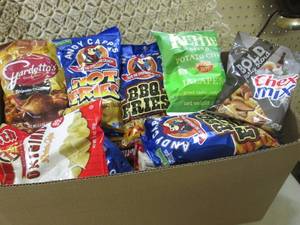 Box Full of Assorted Chips and Snac...