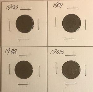 Four Different Indian Head Cents - 1900, 1901, 1902, & 1903