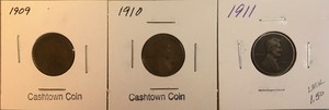 Three Different Lincoln Wheat Cents - 1909, 1910, & 1911