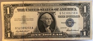 1957 $1 Silver Certificate - Q52389258A