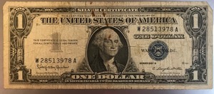 1957 B $1 Silver Certificate - W28513978A