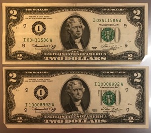 Two Different 1976 $2 Federal Reserve Notes
