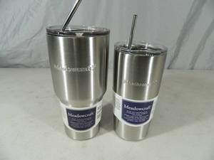 2 New Stainless Steel Vacuum Insulated Tumblers with Metal Straws