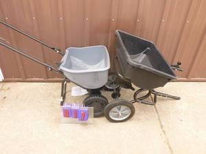 Qty. of 2 Fertilizer spreaders. Both are new but need a little work. As shown.
