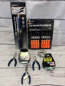 lot 21 image: Pliers, Sheeve Blocks, Picks, Screwdrivers