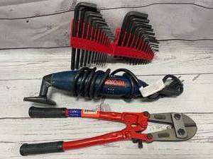 lot 82 image: Ryobi Detail Sander, Bolt Cutter, Hex Key Set