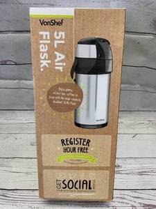 lot 118 image: Von Shef 5 Liter Coffee Air Flask $49.99 on Amazon