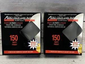 lot 119 image: Lot of 4 Aerotech 150W Frosted 20,000 Hour Light Bulbs $39 retail