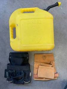 lot 140 image: 5 Gallon Diesel Can & 2 Tool Belts