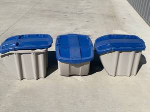 lot 146 image: Lot of 3 Suncast 18 Gallon Hopper Recycle Tubs