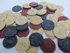 lot 103 image: Large Lot of Old Vintage Teddy Roosevelt Rough Riders Clay Poker Chips