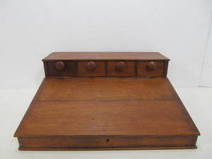 lot 210 image: Nice Antique Oak Tabletop Writing Desk wDrawers