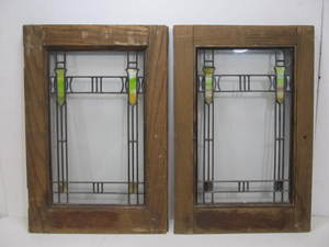 lot 232 image: Nice Matching Pair of Antique Arts & Crafts Stained & Leaded Glass Cabinet Doors