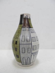 lot 243 image: Mid Century Modern Hand Painted Geometric Art Vase Switzerland