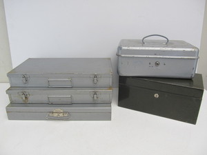 lot 20 image: Lot of 5 Vintage Metal Storage Boxes