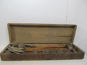 lot 61 image: Antique Standard Croquet Set wDovetailed Wood Case