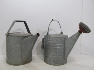 lot 63 image: 2 Old Vintage Galvanized Watering Cans