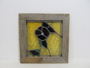 lot 71 image: Barnwood Framed Yellow Stained Glass Panel