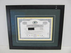 lot 136 image: Framed 2-Share Green Bay Packers Stock Certificate