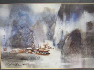 lot 173 image: Small Hand Signed CHENG-KEE CHEE Paddleboat Harbor Print